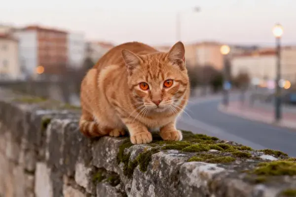 橘色短毛家猫 于石墙上
