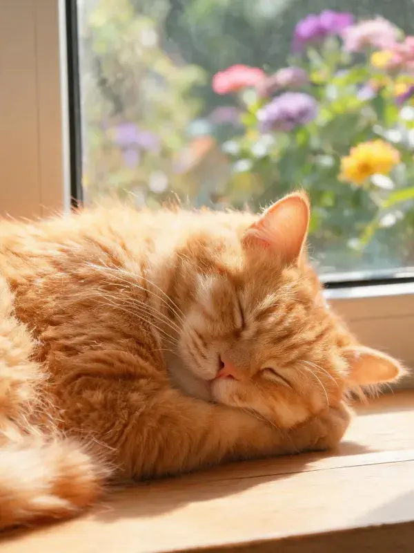 窗边橘色短毛家猫的休憩场景