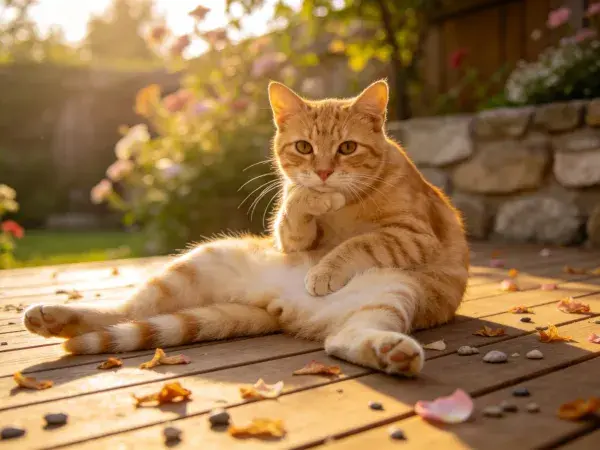 阳光下的橘色短毛家猫休憩场景