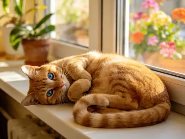 橘色短毛家猫窗台休憩