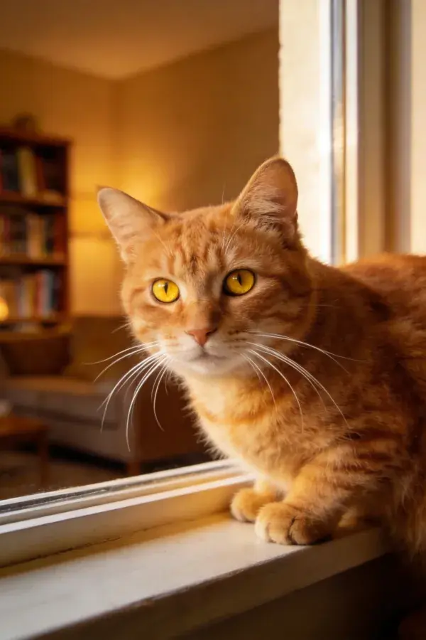橘色短毛家猫趴在窗台