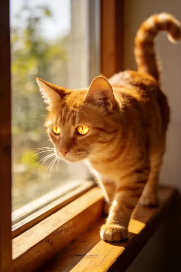 橘色虎斑猫站立于窗台