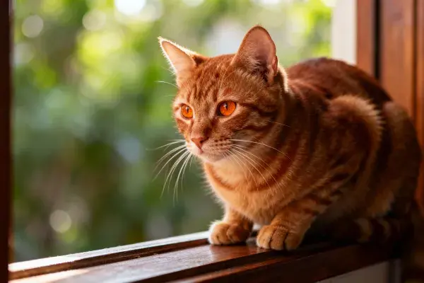 橙橘色短毛家猫窗边凝望