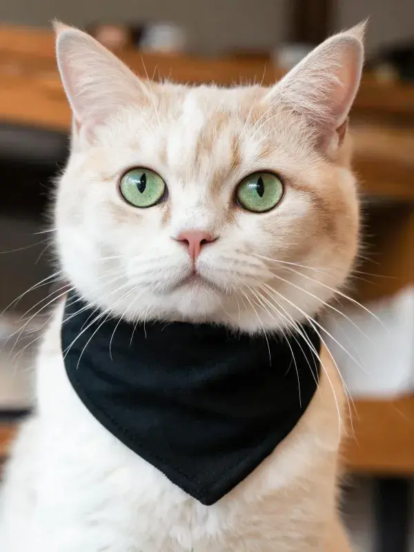 短毛奶油色英国短毛猫佩戴黑色围巾