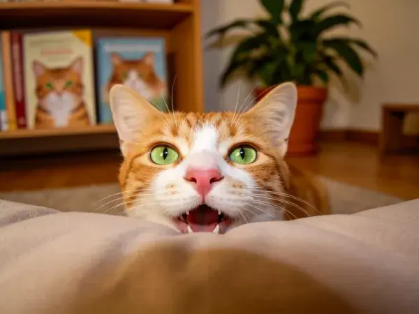 橘白短毛家猫探身特写
