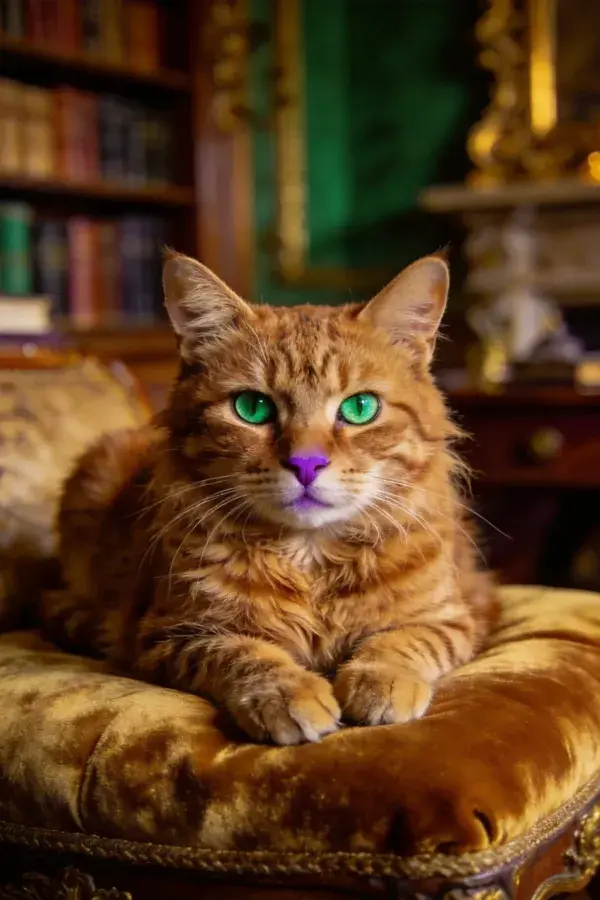 复古书房里的橘色短毛家猫
