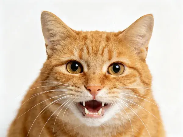 白色背景下橘色短毛猫特写