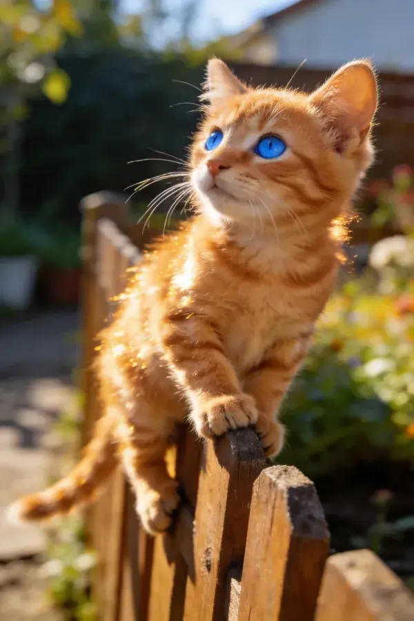 阳光花园里的橘色短毛家猫