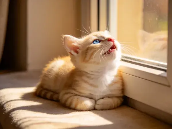 窗边橘色短毛家猫休憩场景