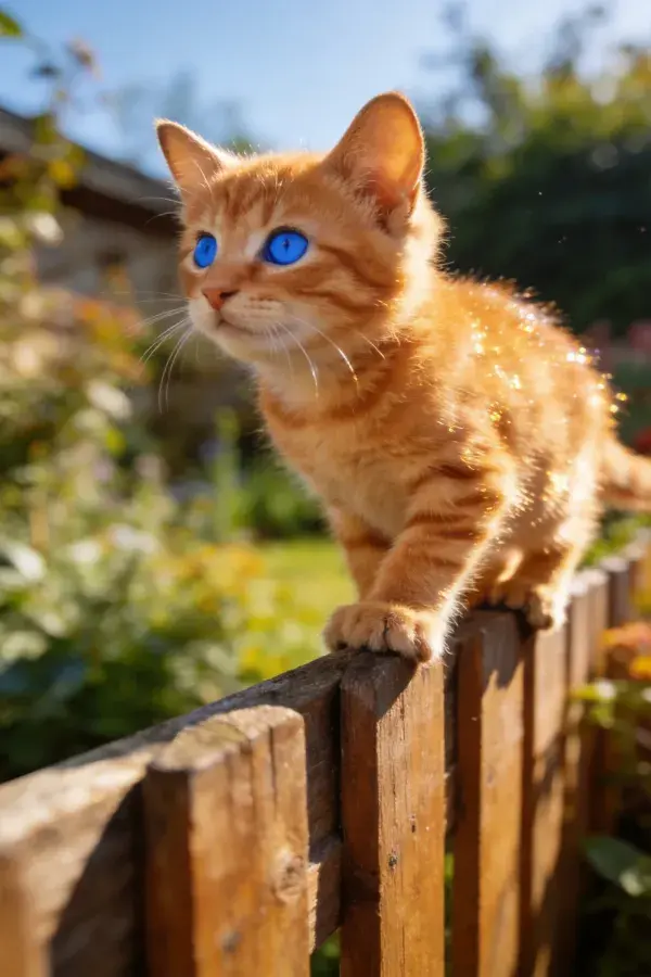 阳光花园中橘色短毛家猫