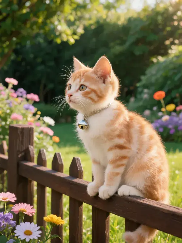 橘色短毛猫于木栅栏上的眺望
