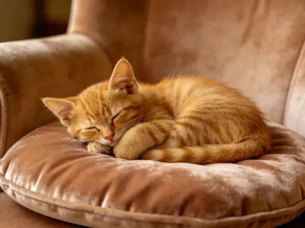 角落里蜷睡的橘色短毛虎斑猫