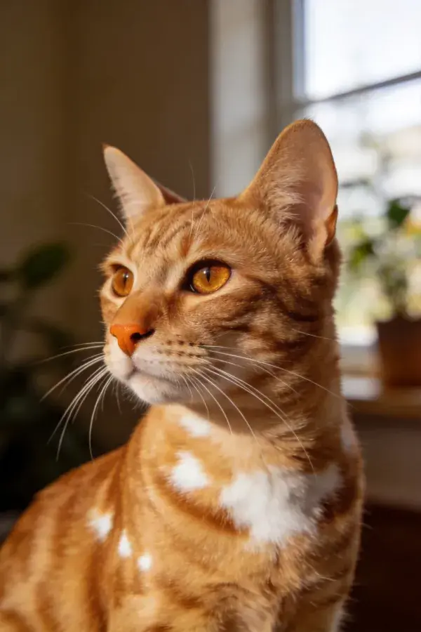 室内窗边橘白相间短毛家猫