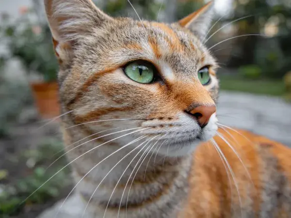 橙白相间短毛家猫的户外特写