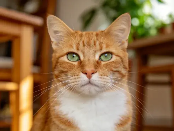 木质空间内橙虎斑猫特写