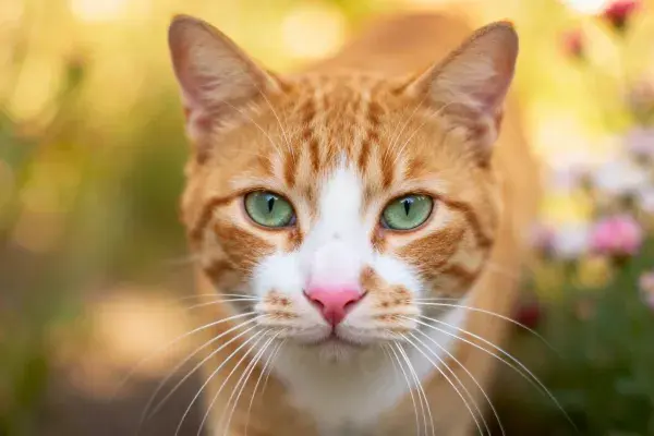 橘白相间短毛猫的近景特写