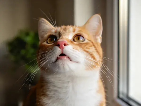 橘白短毛家猫凝视窗外
