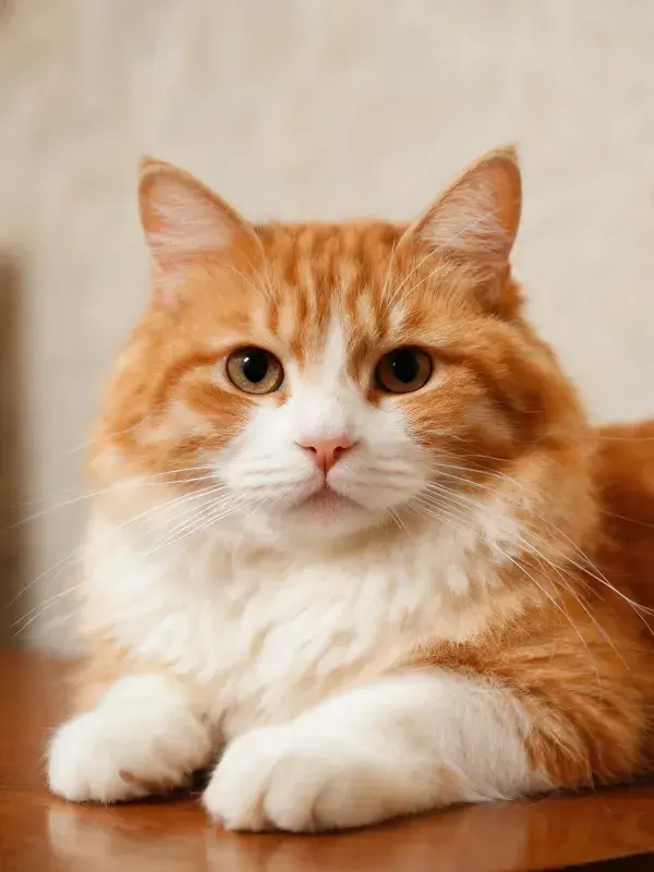 室内暖光下的橙白长毛家猫