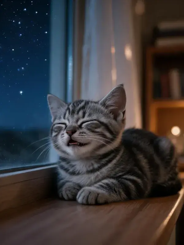 窗台上的短毛虎斑猫休憩时刻