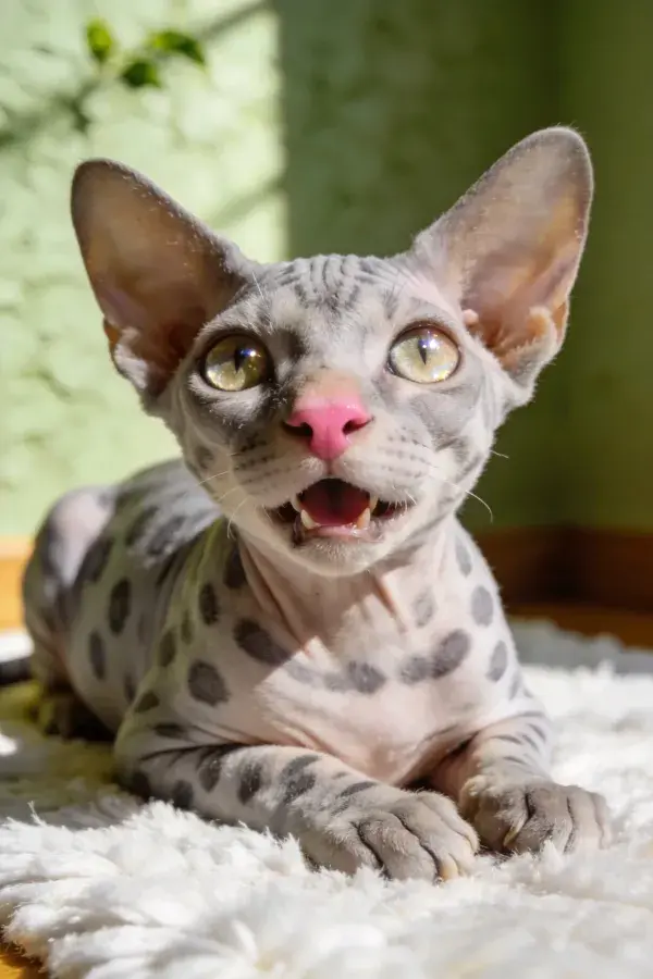 斯芬克斯猫特写，斑纹皮毛与明亮眼神