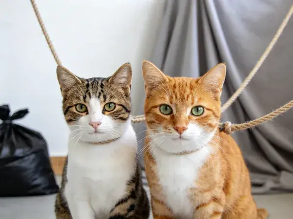 短毛家猫并排坐于室内场景