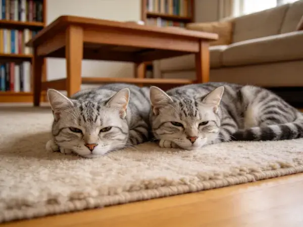 室内地毯上银虎斑短毛猫的近景