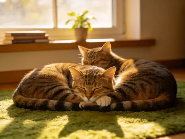 窗边虎斑猫依偎休憩场景