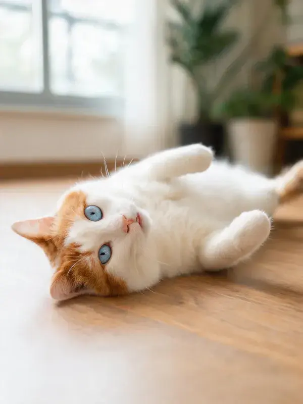橙白短毛家猫仰卧姿态