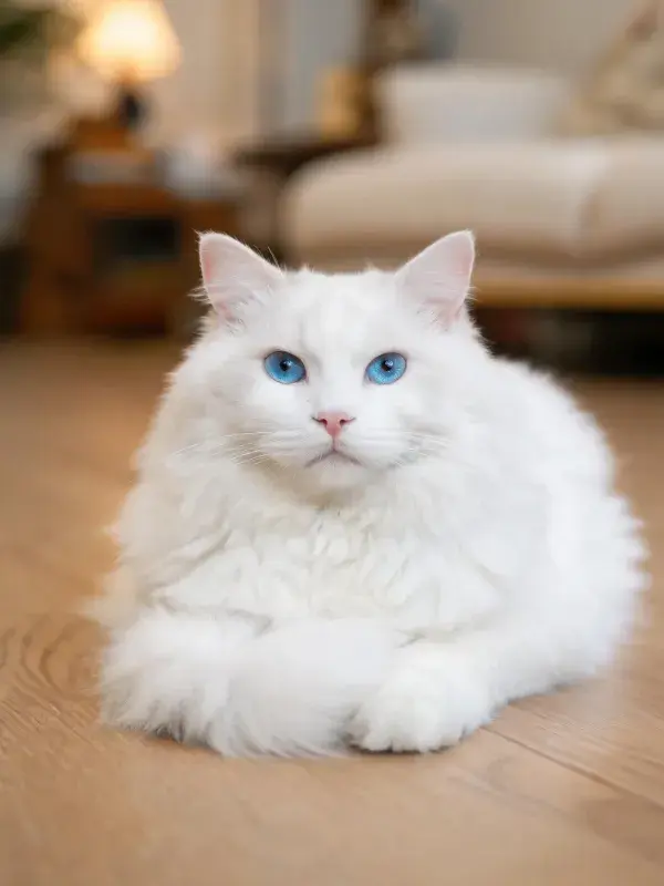 阳光明亮的客厅里白色长毛猫图景