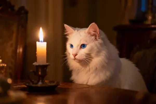 布偶猫在烛光旁的场景捕捉