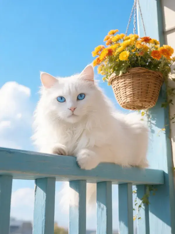 长毛布偶猫倚靠栏杆瞬间