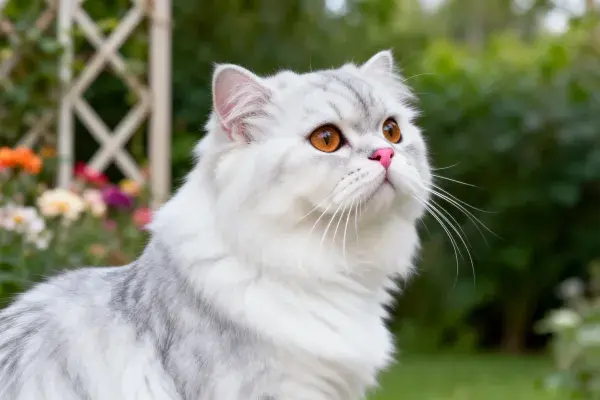 银灰长毛猫的花园特写