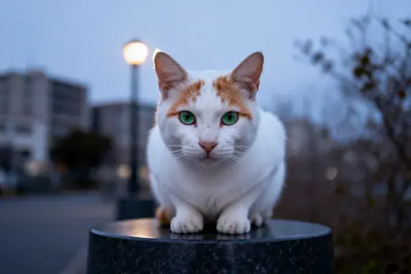 橙白相间短毛家猫的城市户外停留瞬间