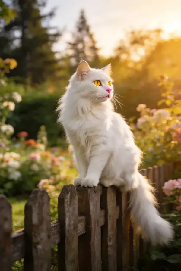 挪威森林猫眺望花园木栅栏