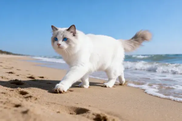 布偶猫在沙滩行走场景