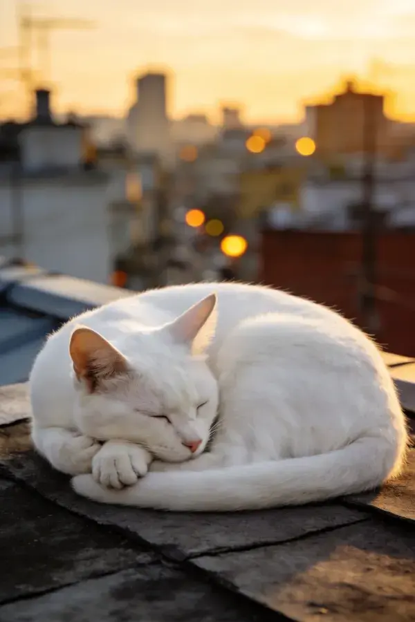 短毛家猫在屋顶晒夕阳