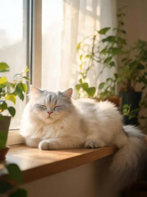 银渐层猫咪窗台休憩图景