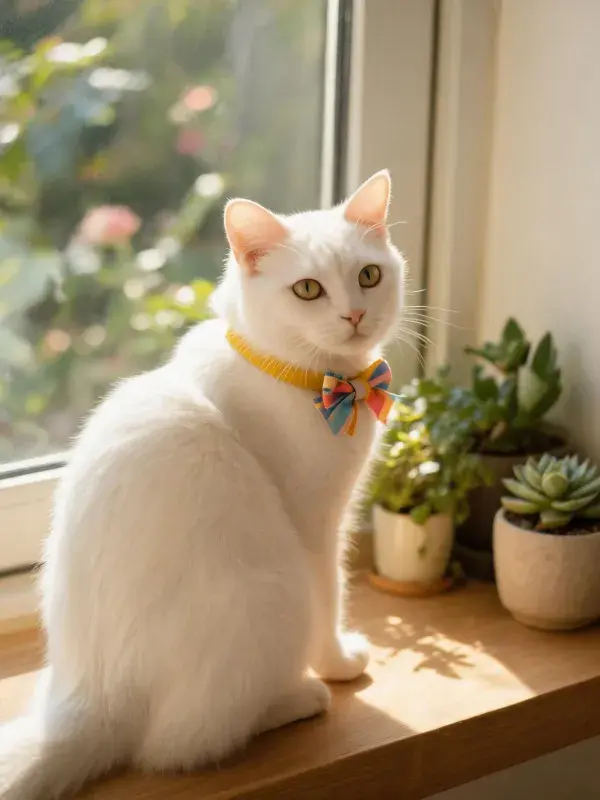 白色英国短毛猫窗台光影特写