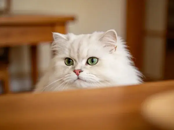白色长毛波斯猫探身室内场景