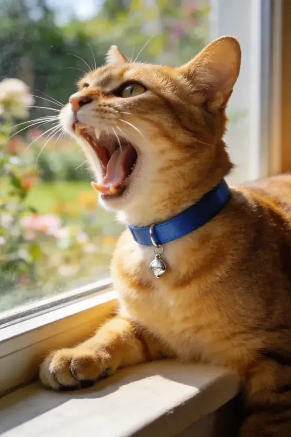 窗台上的短毛家猫打哈欠