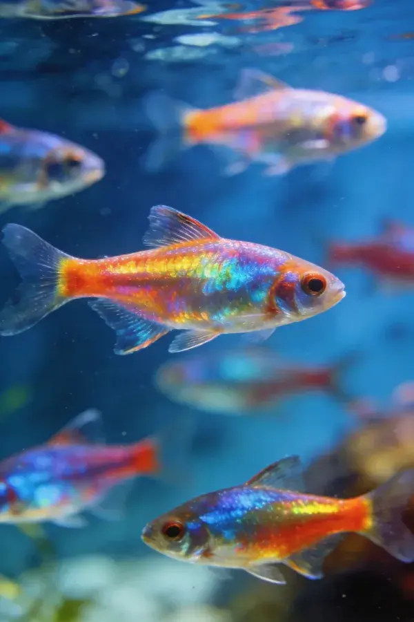 彩色观赏鱼在水族箱内游动