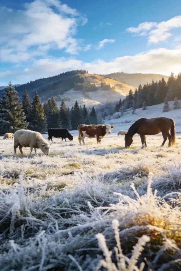 青山雪地牧场放牧场景