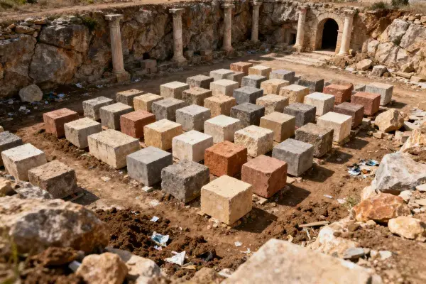 阳光下的古代石块遗迹场景