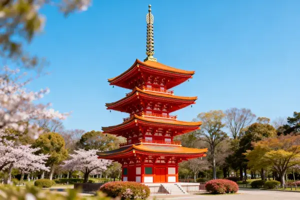 五重塔春季樱花环绕场景