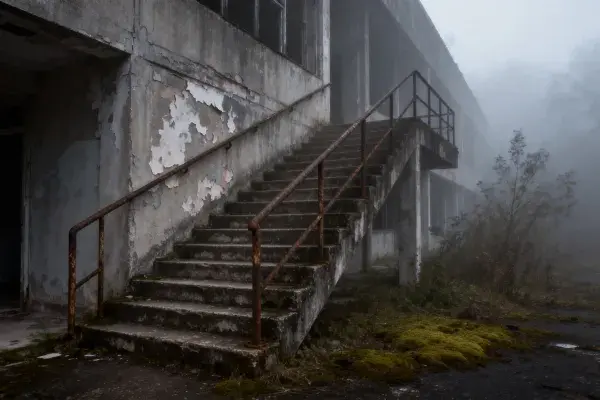 风化锈蚀的废弃工业建筑楼梯场景