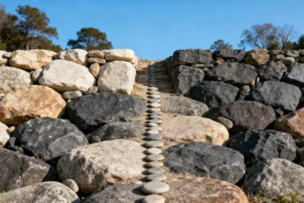 阳光下的石砌遗迹步道