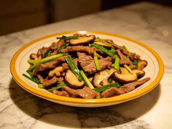 香菇牛肉小炒的餐桌呈现