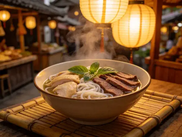 牛肉面在传统街市场景下的呈现