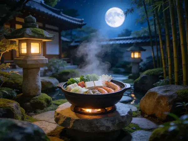 露天场景下的日式火锅烹饪