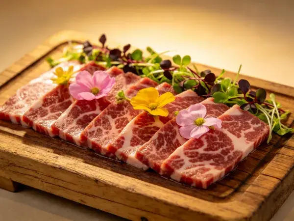 和牛雪花肉片精致摆盘展示
